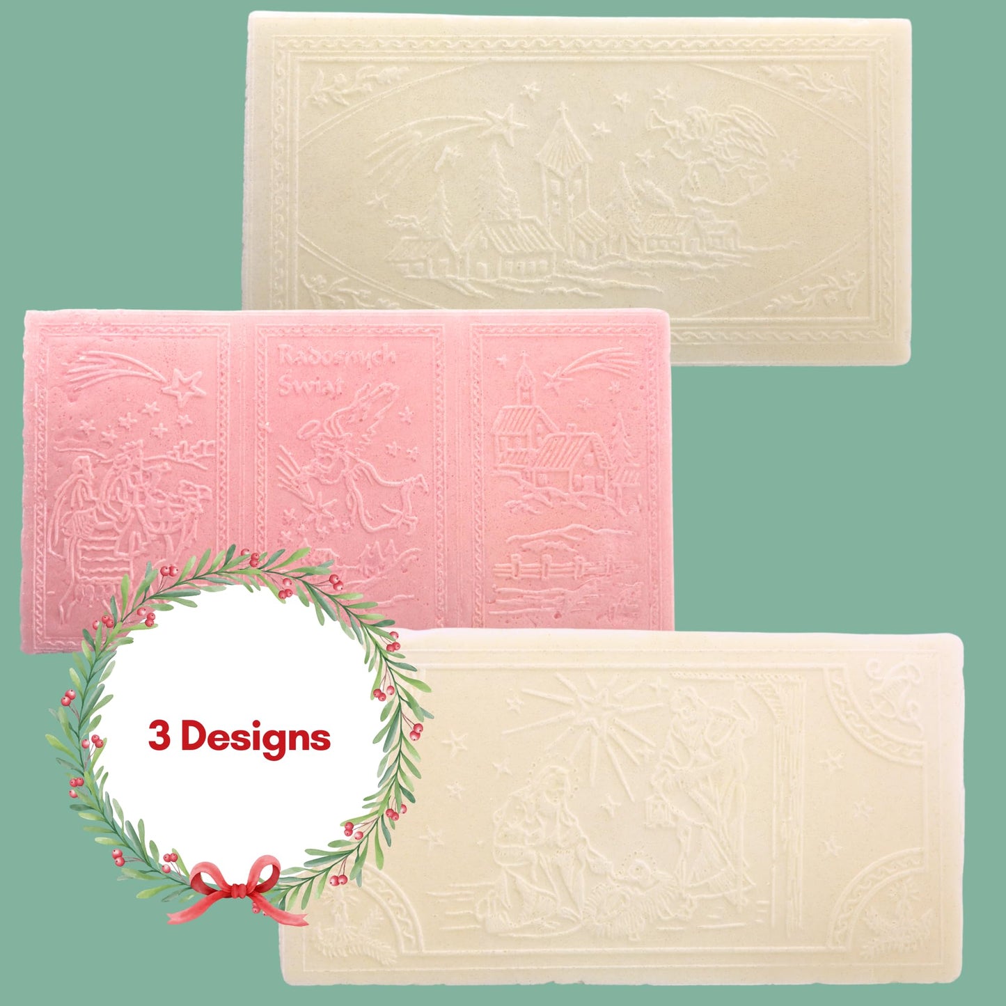Oplatki Christmas Wafers, 2 White 1 Pink With Decorative Envelope, Polish Wigilia Tradition, Pack Of 2