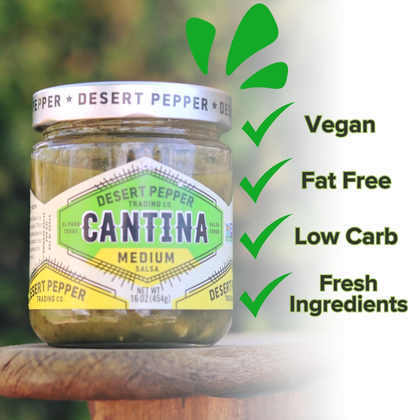 Desert Pepper Trading Company Cantina Salsa, Medium Green, With Green Chiles, Jalapenos, Cilantro, Garlic 16-Ounce (1-Pack)