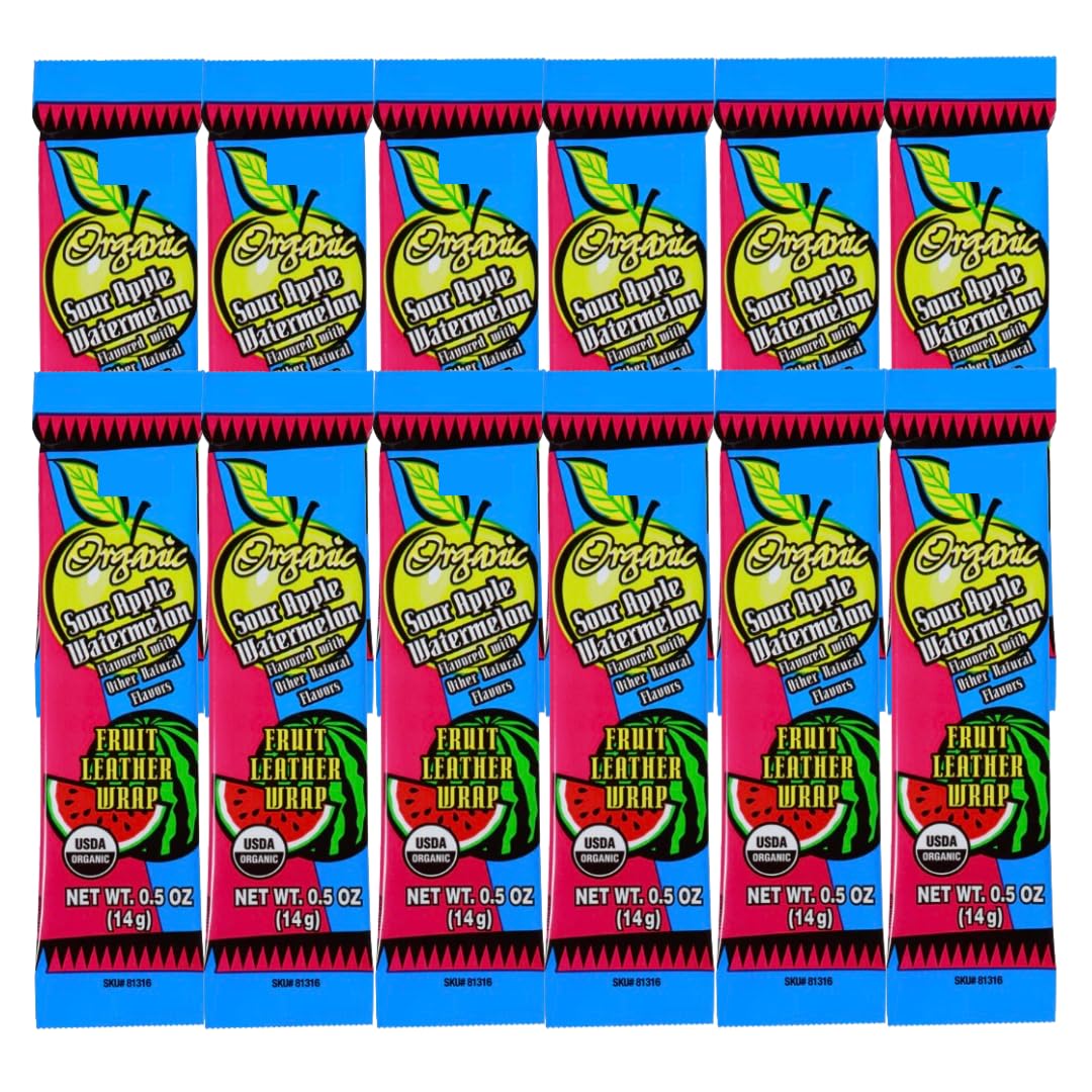 Organic Sour Apple Watermelon Fruit Leather Wrap 0.5 oz (14g) - 12 PACK (Sour Apple Watermelon)