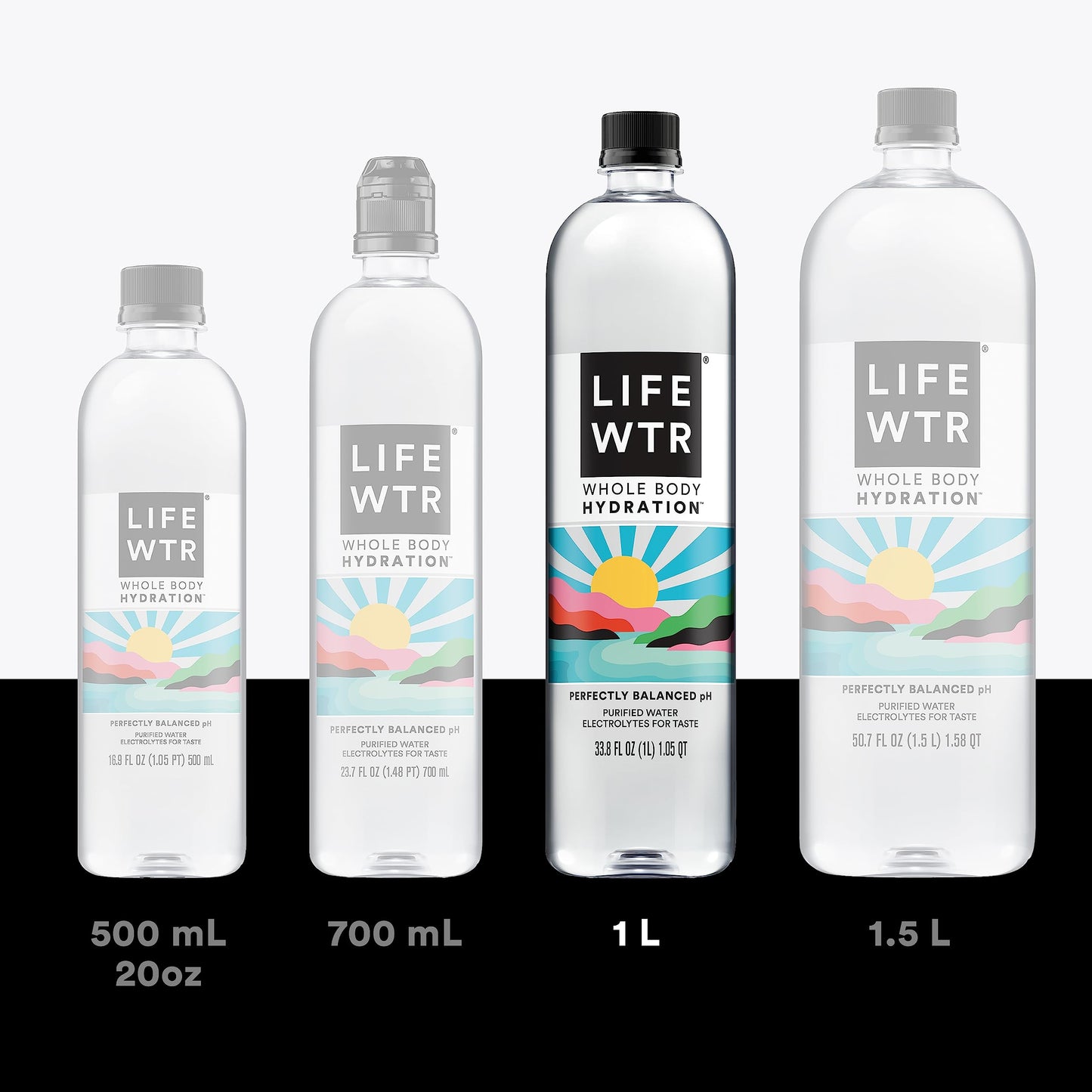 LIFEWTR Premium Purified Water, pH Balanced, Electrolytes, 33.8 Fl Oz, 1L, Pack of 6