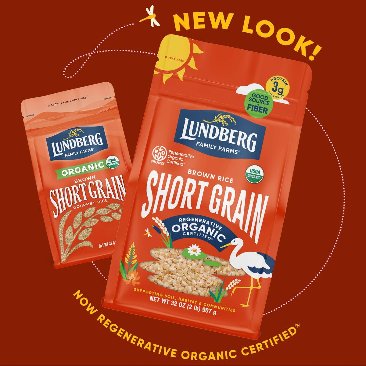 Lundberg Short Grain Brown Rice, Gluten-Free, Non-GMO Project Verified, Vegan, Kosher, 100% Whole Grain, Brown, 32 Ounce (Pack o