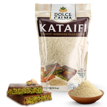 Dolce Calma 14.1 Oz(400G) Top-Grade Dried Kataifi Dough | Resealable Bag | Kadayif For Dubai Chocolate Bar  Kunafa & Baklava Desserts | Finely Shredded Fillo/Phyllo For Pistachio Cream & Bakery Creations