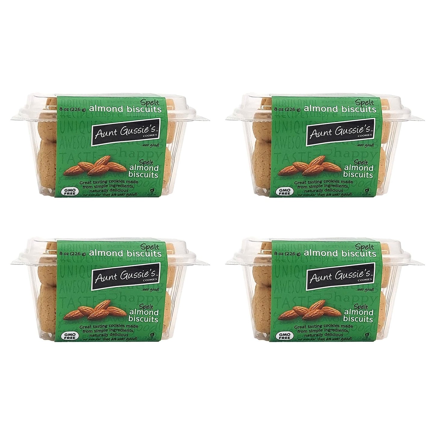 Aunt Gussies Spelt Sugar Free Almond Biscuits, 8 Ounce (Pack of 4), Plastic