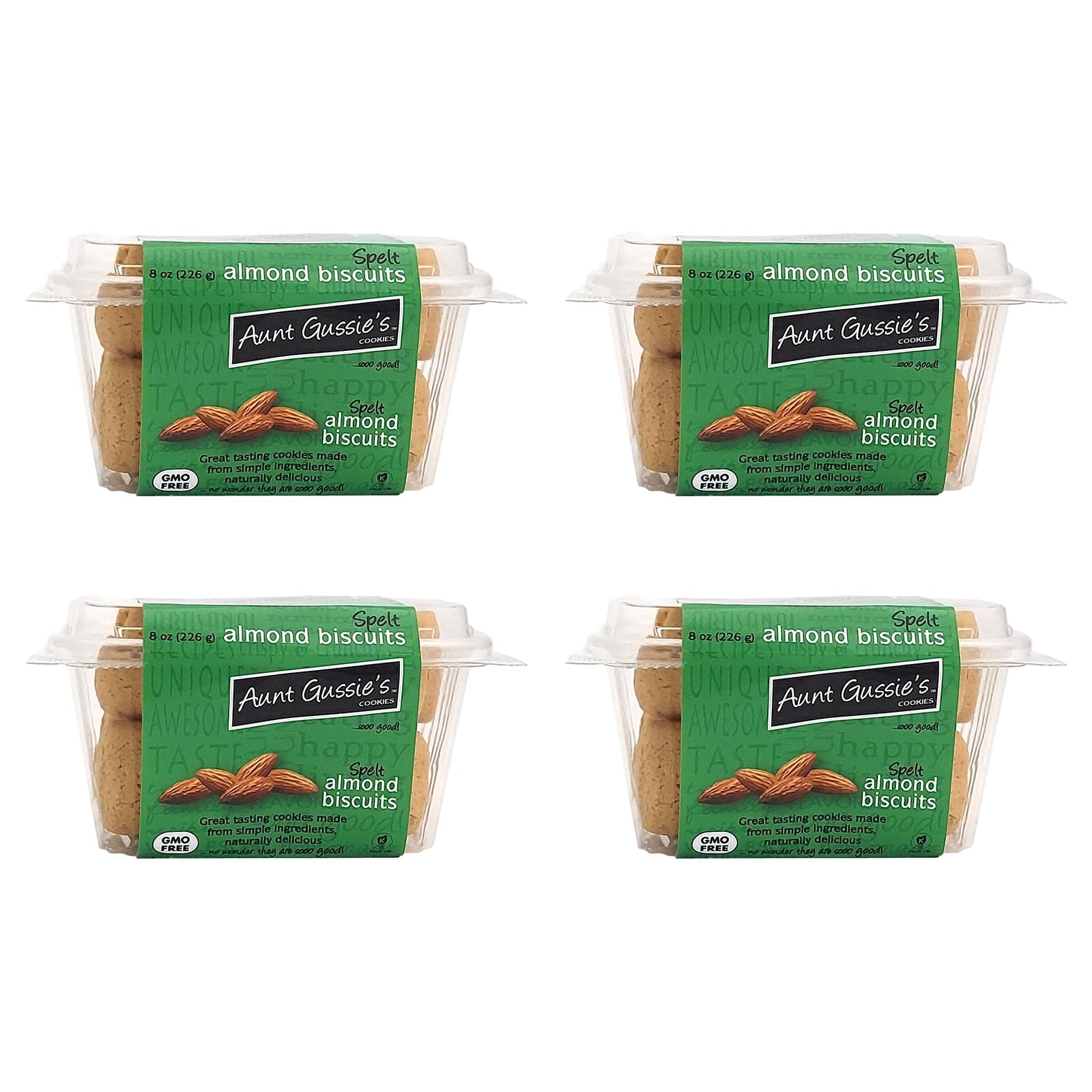 Aunt Gussies Spelt Sugar Free Almond Biscuits, 8 Ounce (Pack of 4), Plastic