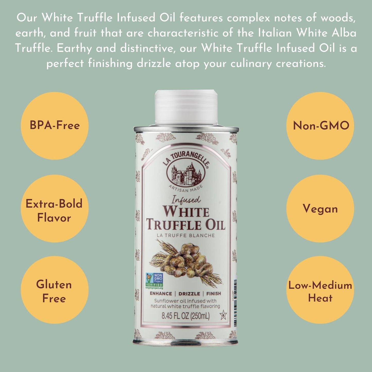 La Tourangelle, White Truffle Oil, Complex Gourmet Earthy Flavor for Drizzling over Pasta, Popcorn, Vegetables, Potatoes, Soup a