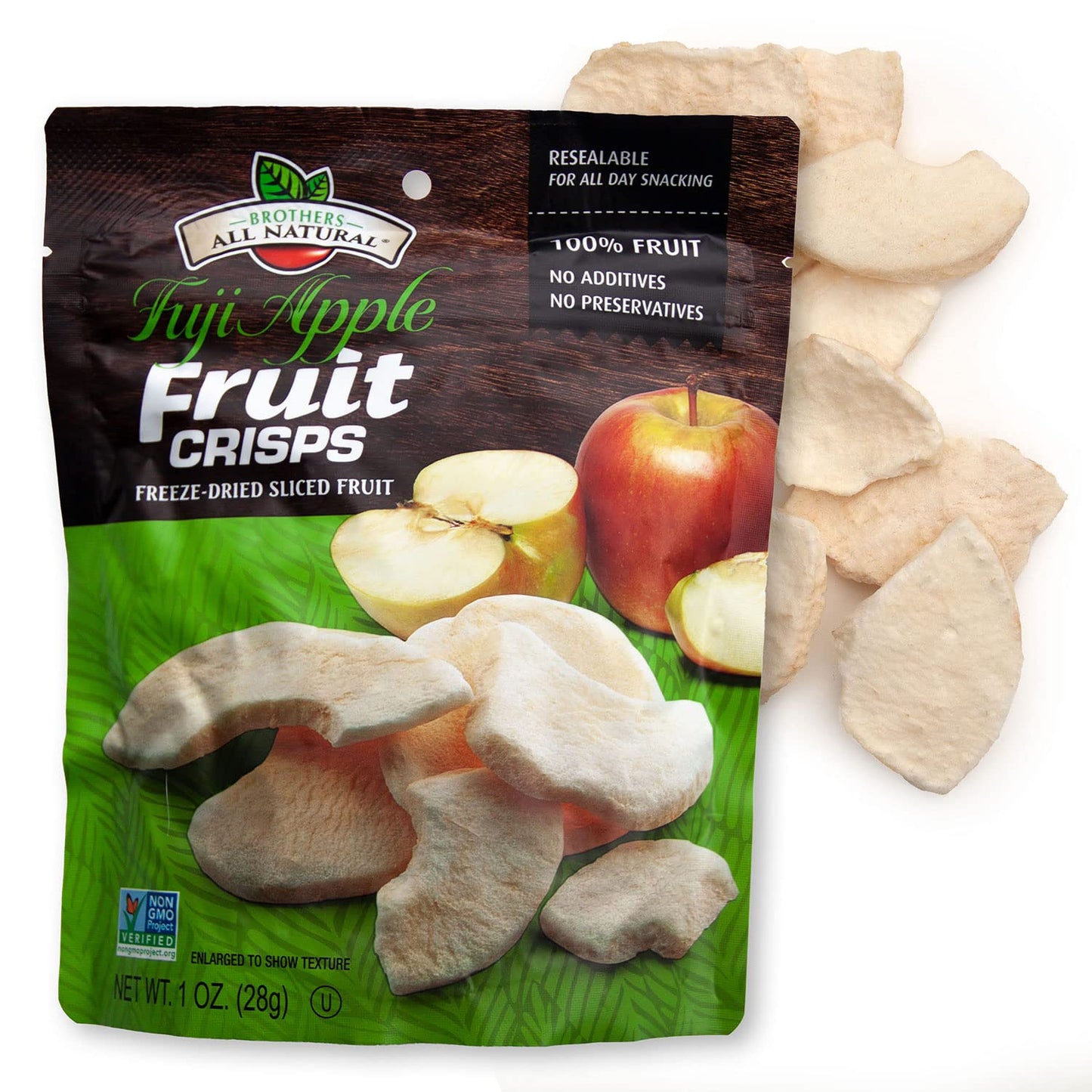 Brothers All Natural, Fuji Apple Freeze Dried Fruit Crisps, Gluten Free, Non-Gmo, Nothing Added, 1 Oz. Resealable Pouch (Pack Of