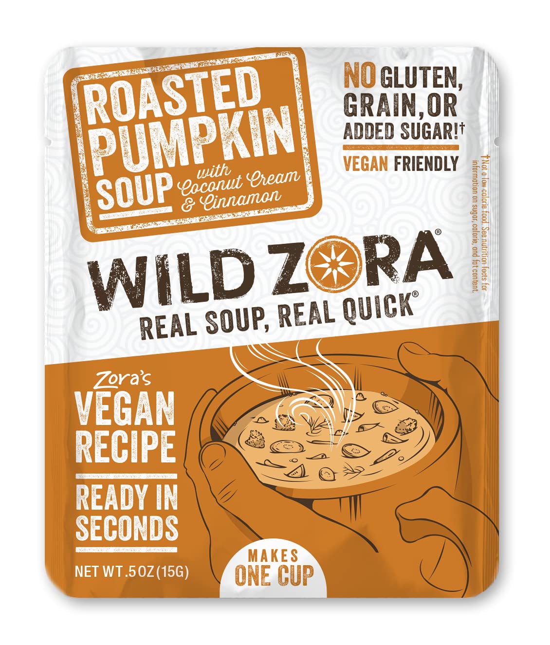 Wild Zora Instant Keto-Friendly Soups Roasted Pumpkin 8-pack Broth Made with Coconut cream, Cinnamon, & Organic Vegetables, Glut