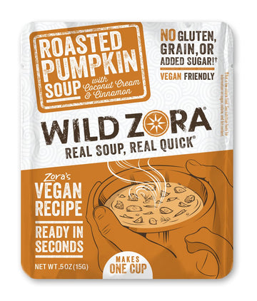 Wild Zora Instant Keto-Friendly Soups Roasted Pumpkin 8-pack Broth Made with Coconut cream, Cinnamon, & Organic Vegetables, Glut