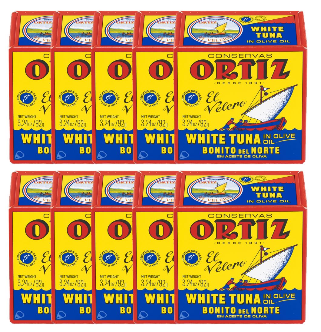 Ortiz Tuna In Olive Oil, 3.24Oz Tins 10 Pack | Superior Canned Tuna In Olive Oil | Ortiz White Tuna In Olive Oil [3.95Oz/92Gr X 10 Tins]