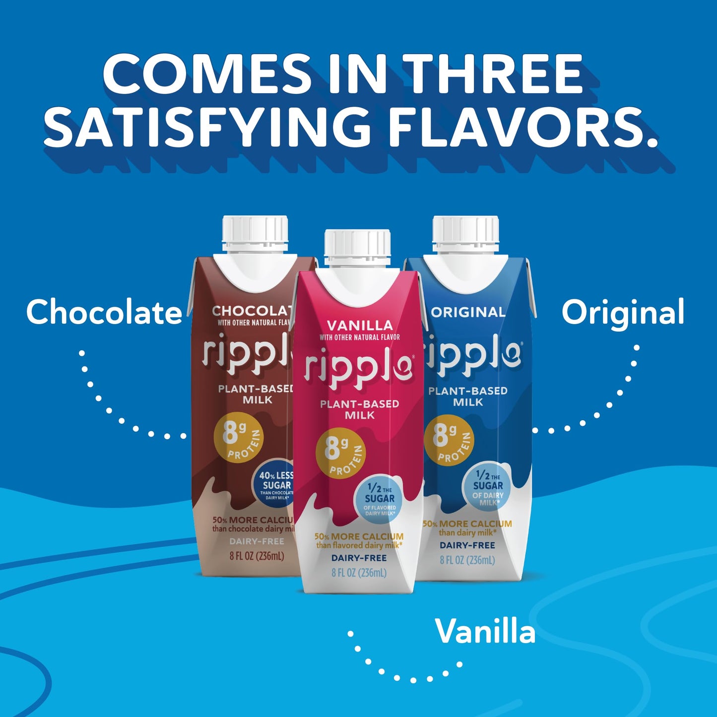 Ripple Non-Dairy Milk, Chocolate| Vegan Milk With 8g Pea Protein | Shelf Stable Single Serve Cartons | On-The-Go | Non-GMO, Plan