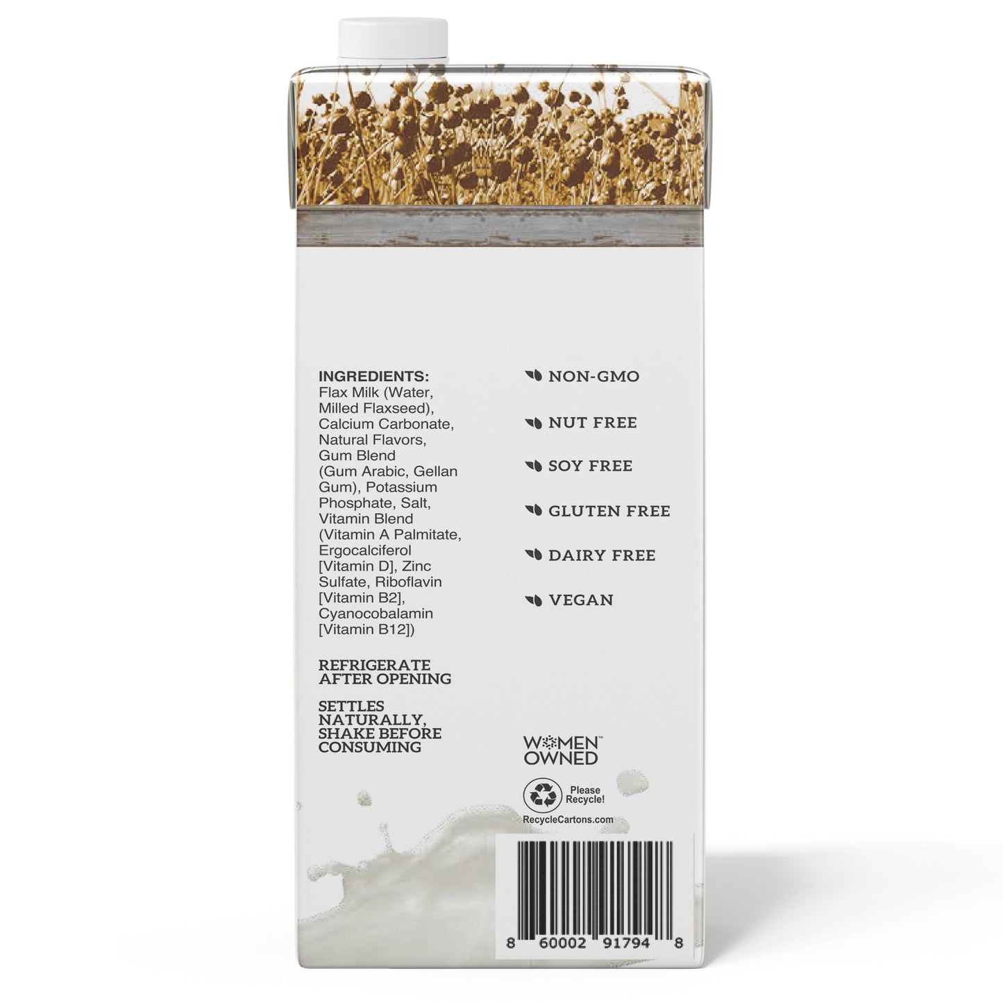 Manitoba Milling Company Flax Milk Unsweetened 32 Fl Oz (Pack of 6) | 3000mg ALA Omega-3 | Non-Dairy, Plant-Based, Non-G