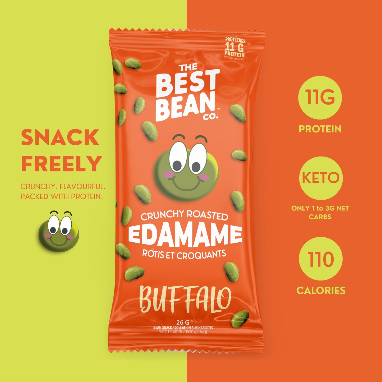 Best Bean Co. Crunchy Roasted Edamame - Variety Pack (24 Bags)  11g Protein per Bag  Healthy Snacks for mature-themeds and Kids  High-Protein Low Carb Keto  Free Snack Packs  0.9oz Each