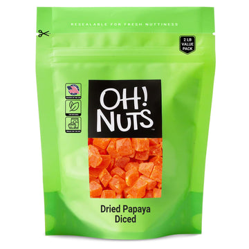 Dried Papaya Diced | 2 Lb - Dried Fruit Diced | Less Sugar Added | Dehydrated Fruit Bites | Packed In New York Zip-Seal Bag For Exceptional Freshness By Oh Nuts