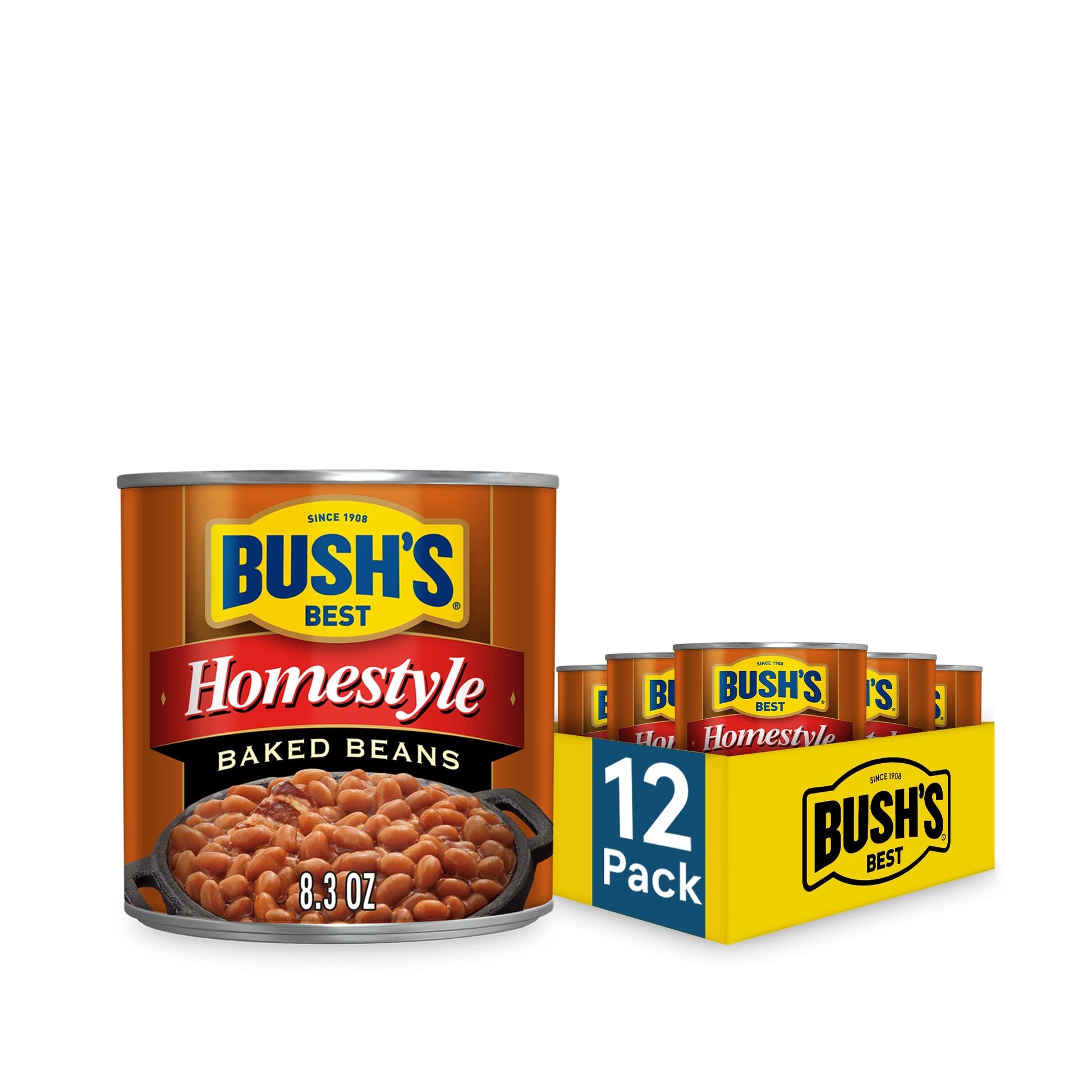 Bush'S Best 8.3 Oz Canned Homestyle Baked Beans, Source Of Plant Based Protein And Fiber, Low Fat, Gluten Free, (Pack Of 12)