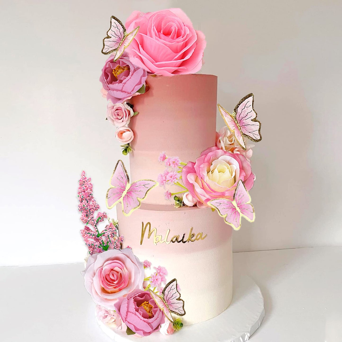 17 Pcs Flower Cake Toppers Boho Cake Toppers Butterfly Cake Decorations With Light Artificial Roses Eucalyptus And Butterflies F