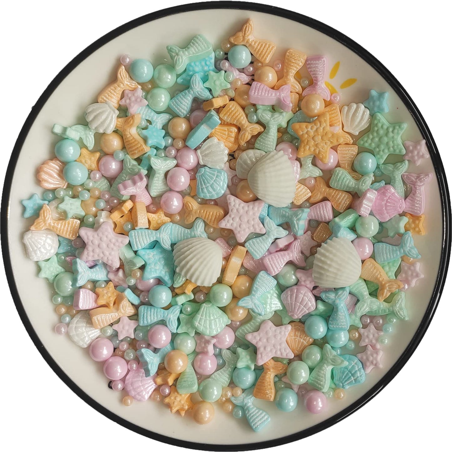 Clonynix Edible Colorful Ocean Mermaid Candy Sprinkles, 3.5 oz, Starfish Shell Cake Cupcake Toppers, Sweet Decorations