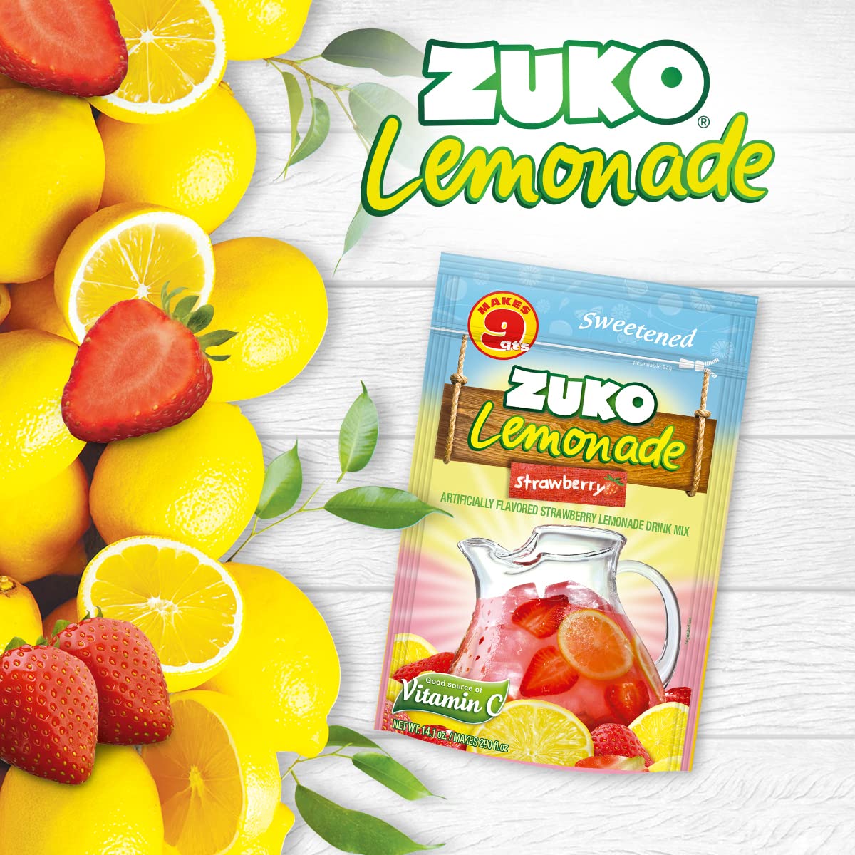 Zuko Strawberry Lemonade Instant Powder Drink | Family Pack | No Sugar Needed | Vitamin C | 14.1 Ounce (Pack Of 6)