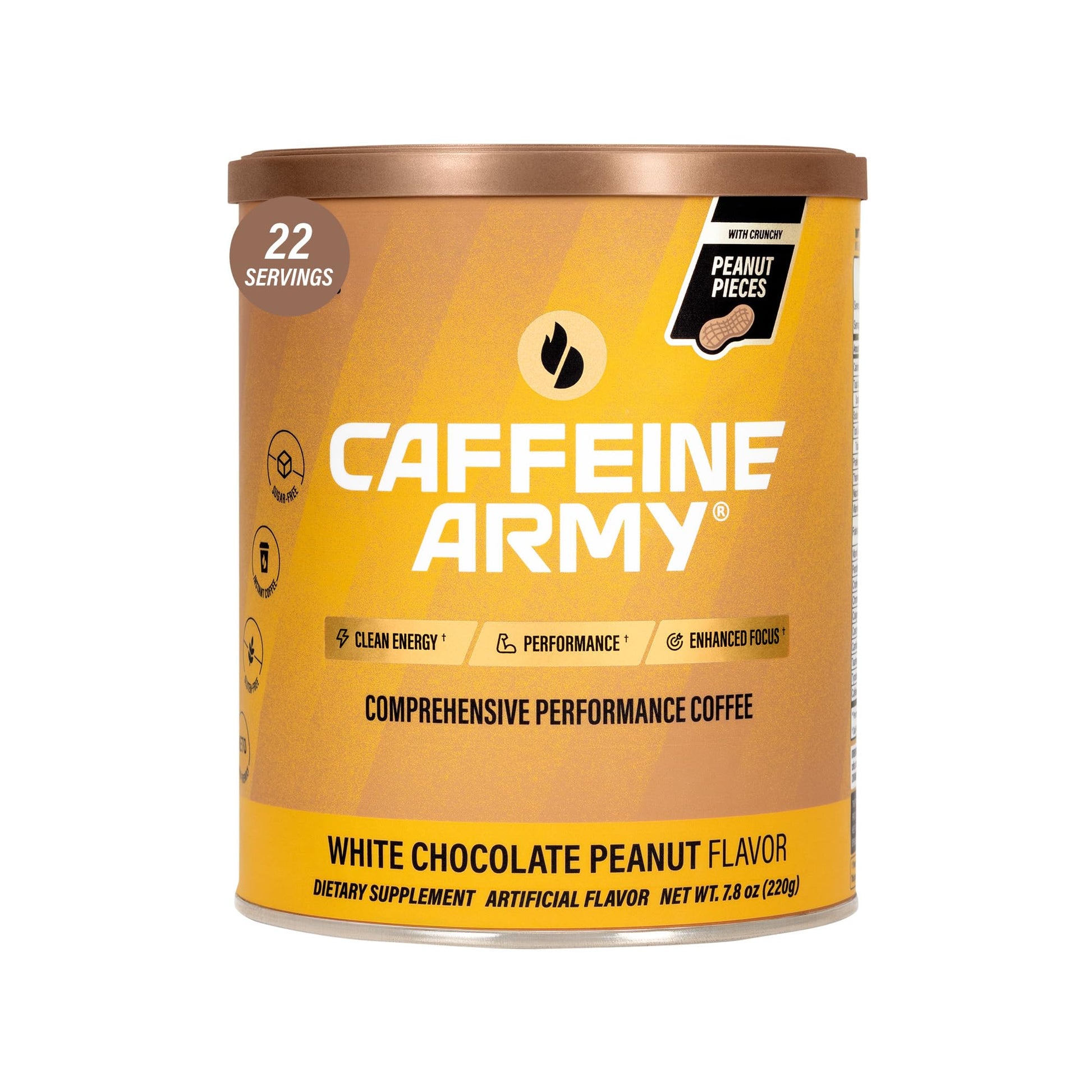 Energy Blend Army White Chocolate Peanut | Comprehensive Functional Coffee With Mcts  Coq10  Collagen And Adaptogens: Clean Energy + Supports Daily Attention  No Jitters Or Crash (7.8 Oz 22 Servings)