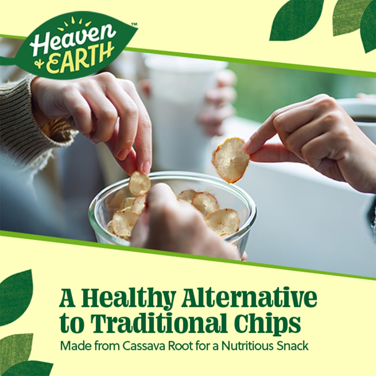 Heaven & Earth Cassava Chips, 5Oz (2 Pack) Gluten Free | Non Gmo | Low Sodium | Thin & Crisp Root Snack | Kosher