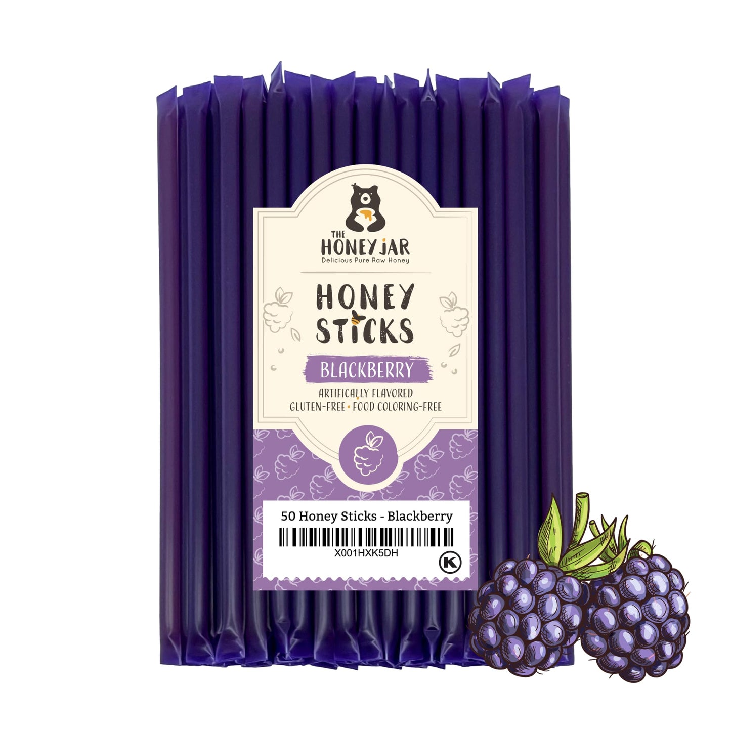 The Honey Jar Blackberry Flavored Raw Honey Sticks - 50 Count - Pure Honey Straws for Tea or Coffee