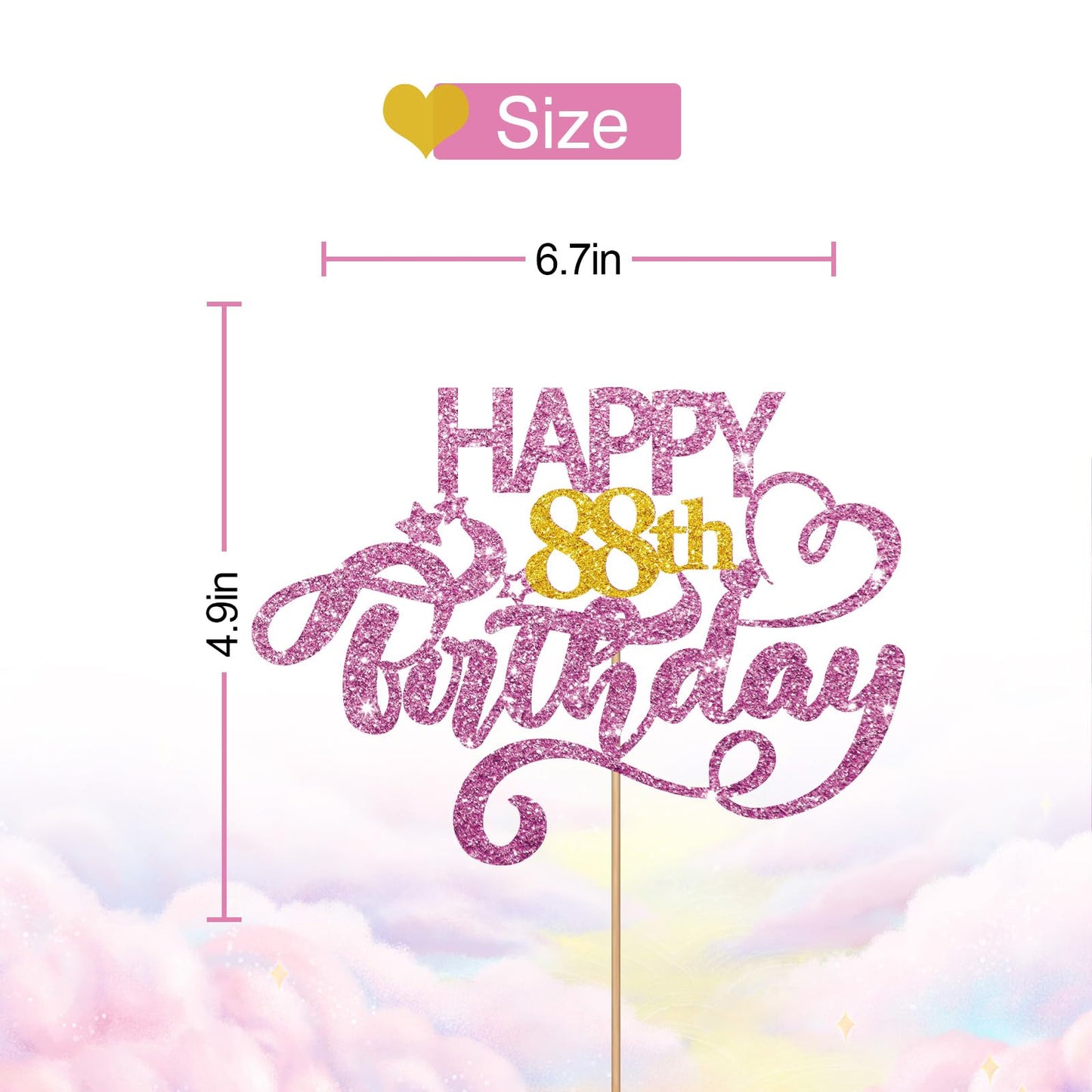 Pink Glitter Happy 88Th Birthday Cake Topper, Eighty Eight Years Old Birthday Party Cake Decor, Gold Number 88 Birthday Party Su