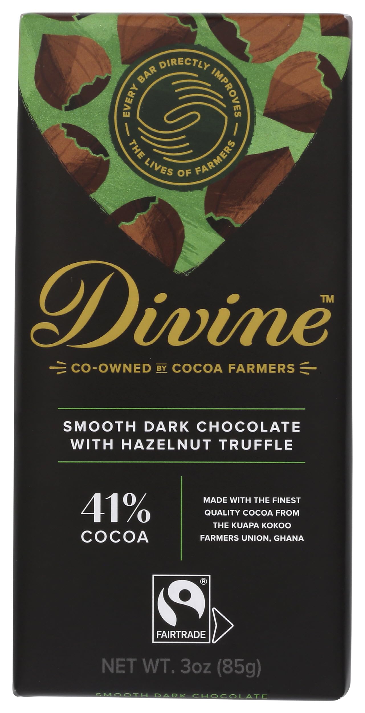Divine Chocolate Chocolate, Hazelnut Truffle Dark Chocolate, 3 Oz