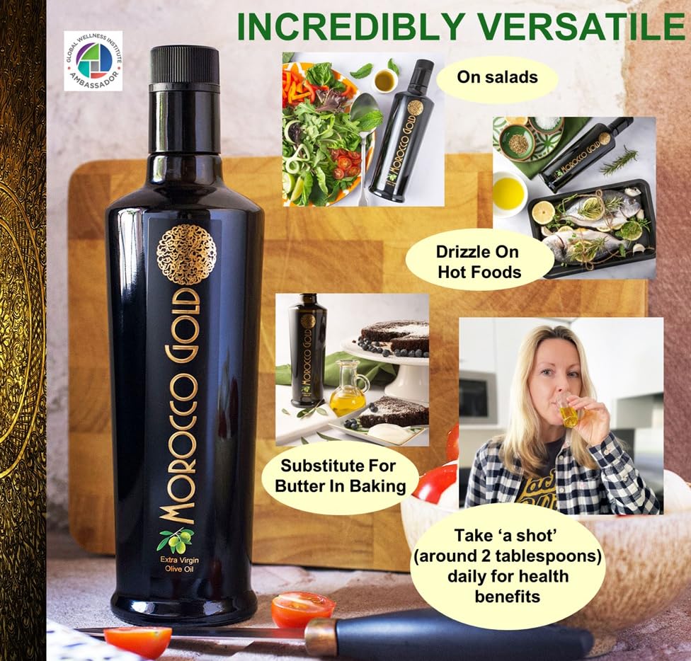 Morocco Gold Extra Virgin Olive Oil - Early Harvest, Cold Pressed, Polyphenol Rich, 500ml (17 Fl Oz) Pure & Natural
