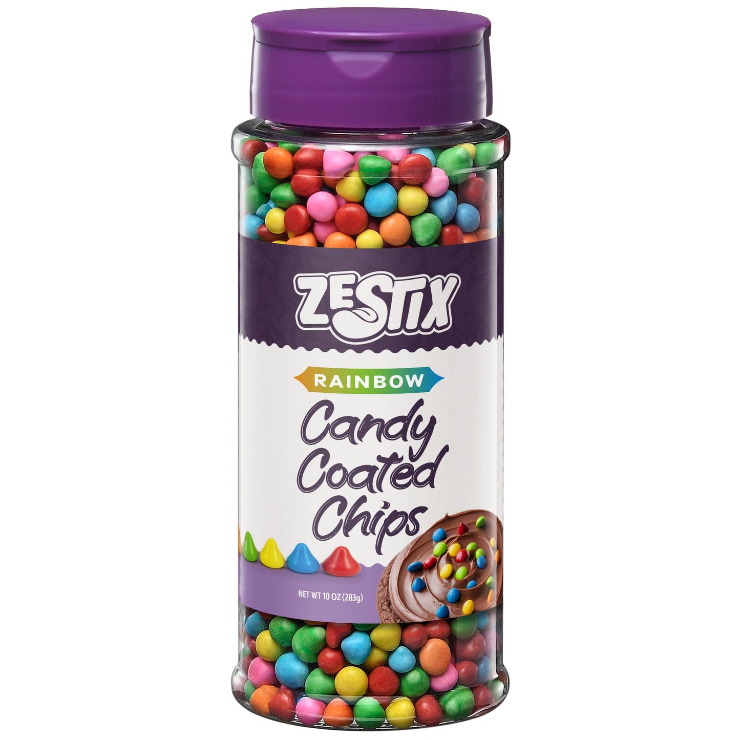 Rainbow Candy Coated Chips - 10oz (283g) Resealable Bottle - Colorful Candy-Shell Chocolate Chips for Baking, Decorating, Cookie