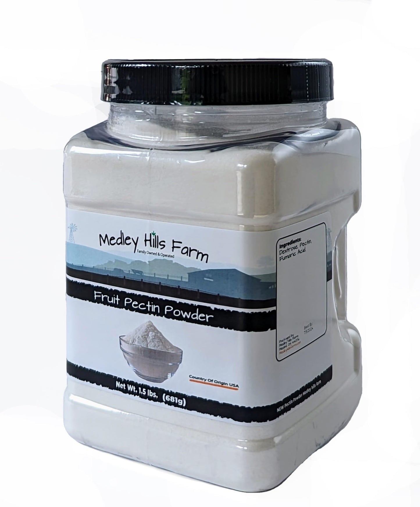 Fruit pectin Powder by Medley hills farm 1.5 Lbs. in Reusable Container - enhanced Fruit pectin for canning jam or Jellies - 100% Natural & Vegan - Made in USA