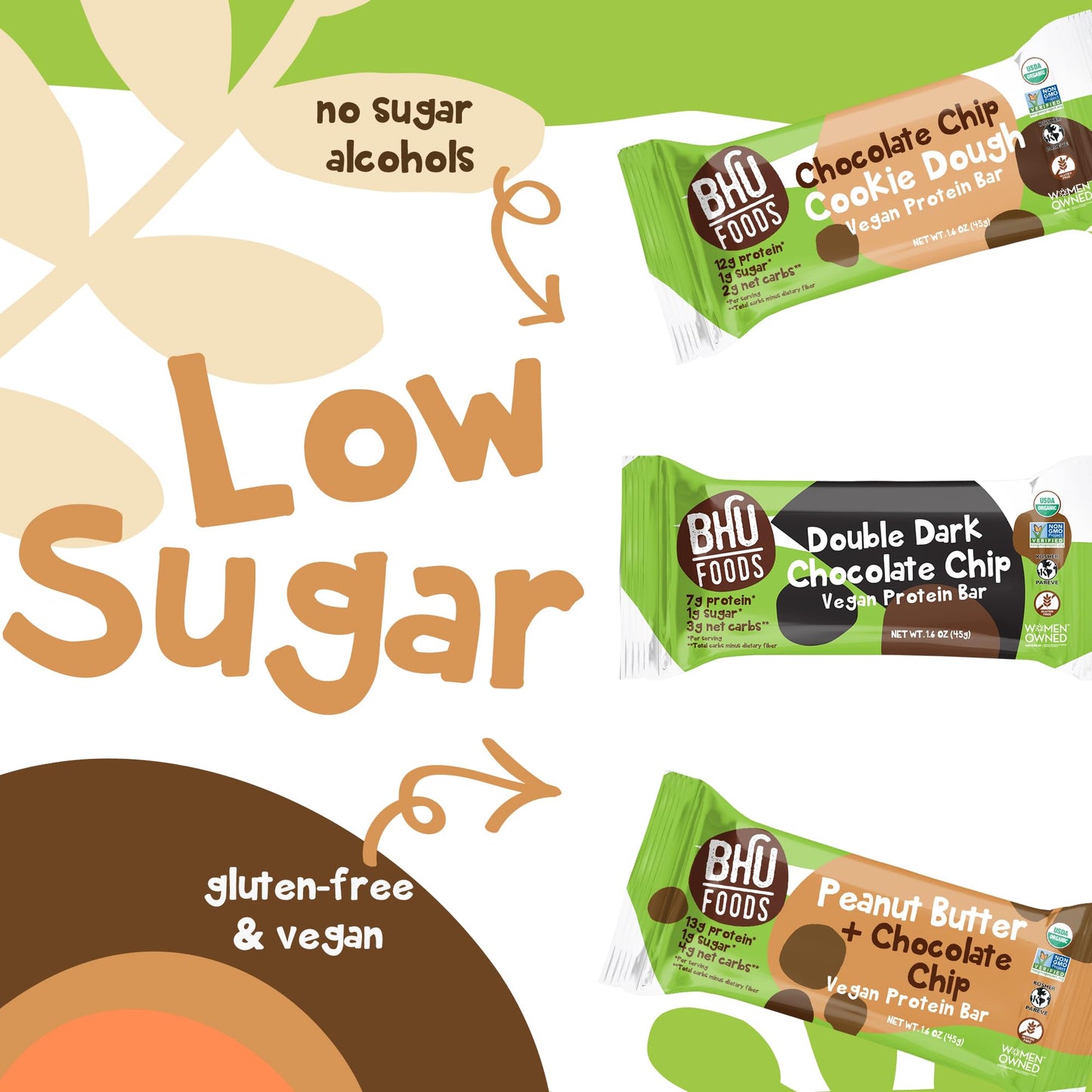 BHU Fit Protein Bars, USDA Organic Vegan Bar, Low Sugar Plant Based Keto Bars, Gluten Free Snacks Individually Wrapped, Low Carb