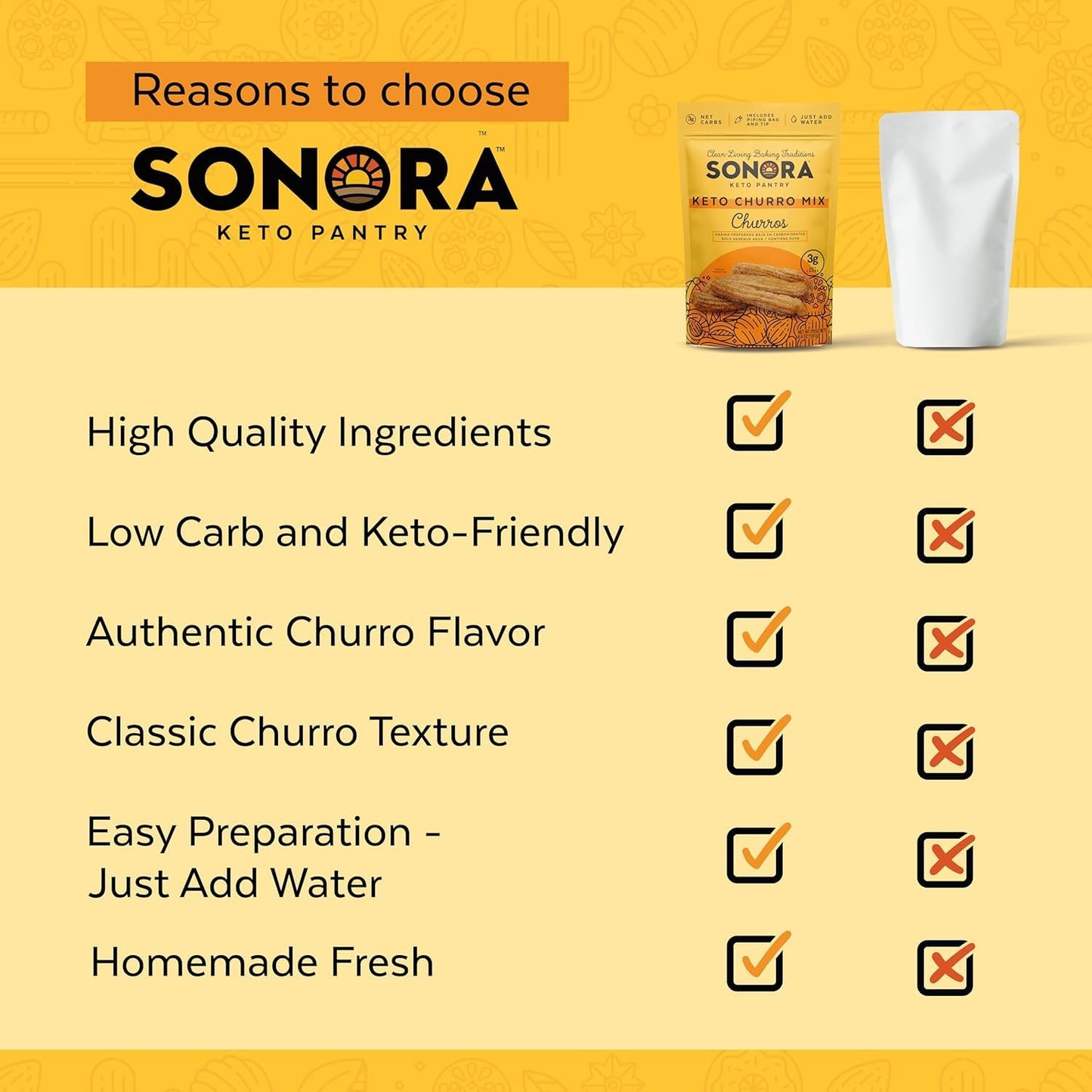 Sonora Churros Mexicanos Keto Friendly Dessert Mix | Churro Mix Kit With Piping Bag And Tip | Low Carb Almond Flour For Baking K