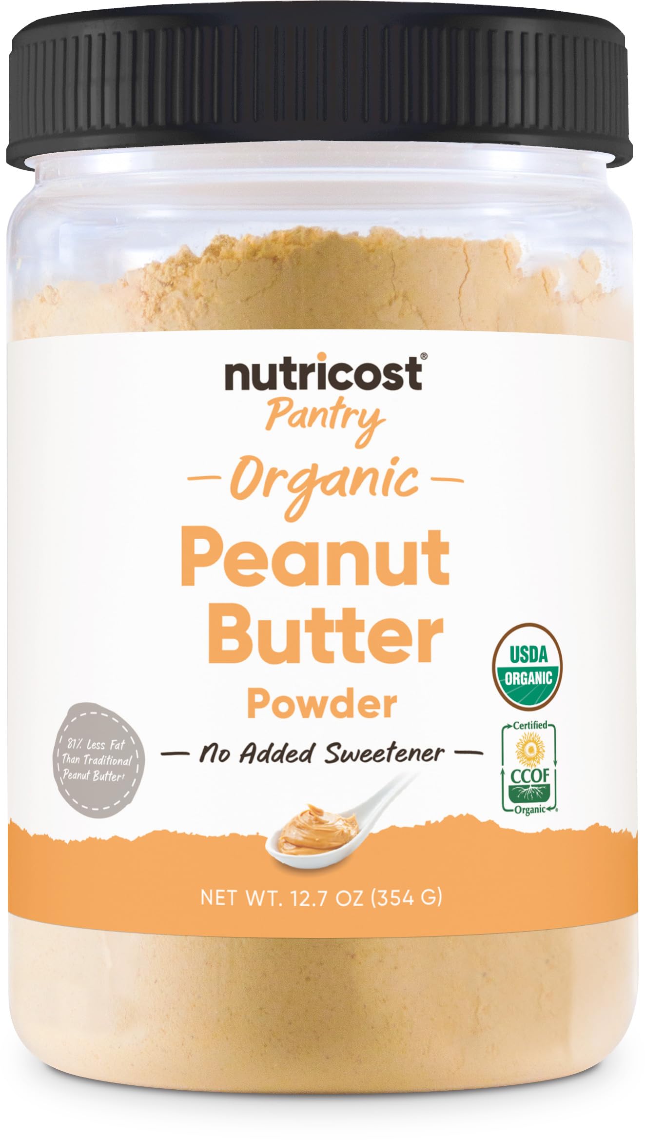 Nutricost Pantry Organic Peanut Butter Flour Powder (30 Servings) (12.6 oz) - No Added Sweetener, No Added Salt, 81% Less Fat Th