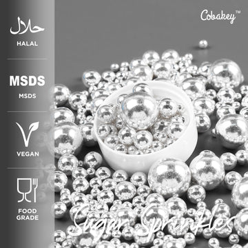 Cobakey Bright Silver Sprinkles For Cake Decorations 3.52 Ounce Silver Metallic Pearl Sugar Sprinkles For Cupcake Toppers Weddin