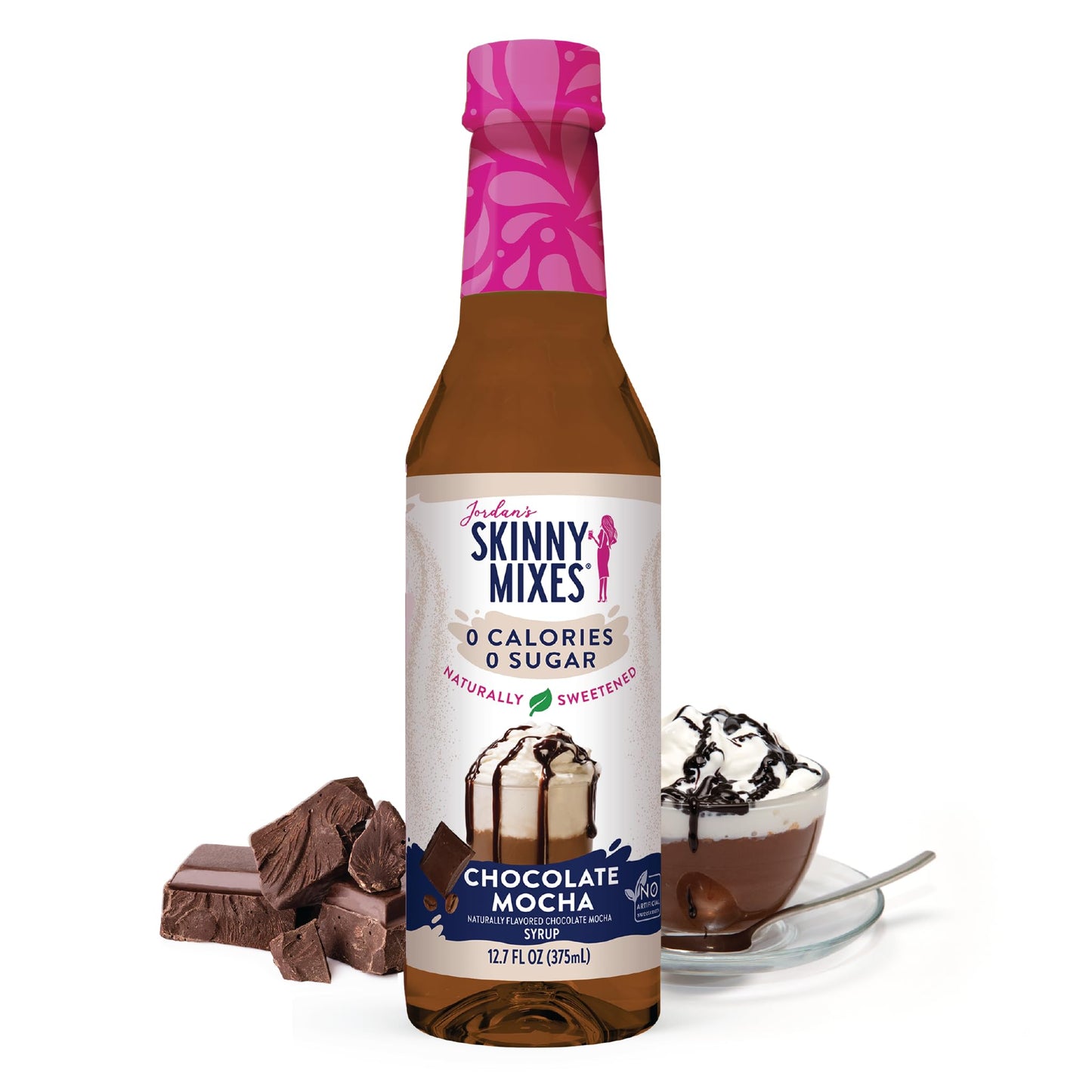 Jordans Skinny Mixes Sugar Free Chocolate Mocha Syrup, 12.7 Fl Oz, Zero Sugar, Naturally Sweetened Flavoring for Beverages