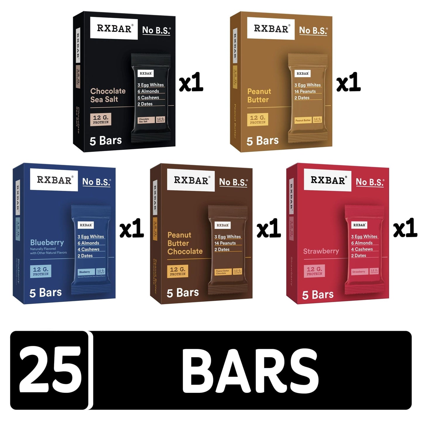 RXBAR Protein Bars, Snack Bars, Variety Pack (5 Boxes, 25 Count)