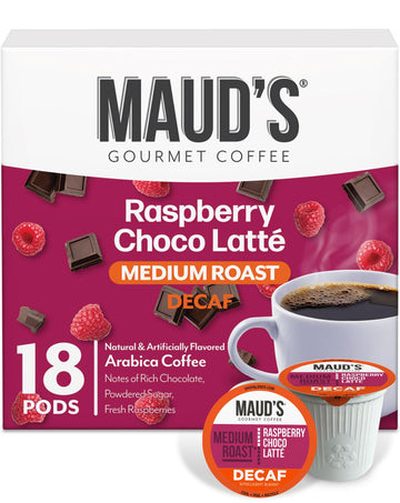 Maud's Decaf Raspberry Chocolate Flavored Coffee Pods, 18 ct, Decaffeinated Medium Roast Flavored Coffee in Recyclable Single Se
