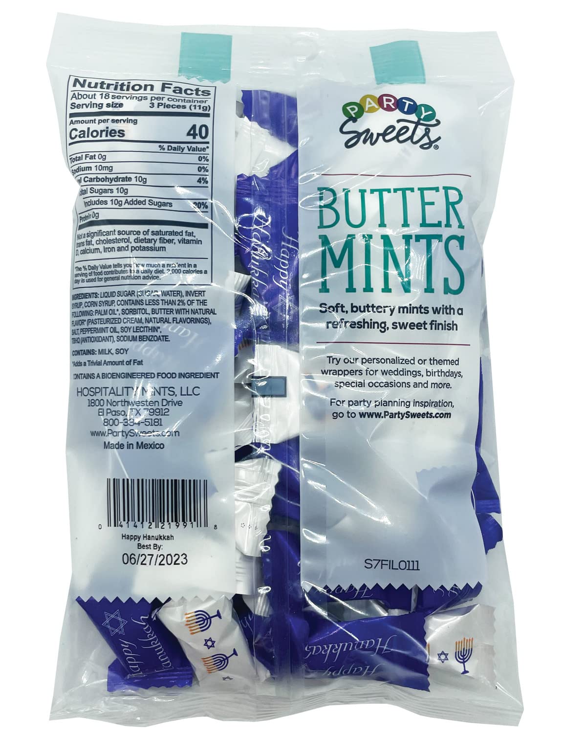 Party Sweets Holiday Themed Buttermints - 7 oz. Bags (Happy Hanukkah, 7 oz. Bag (Case of 6) 55 pieces)