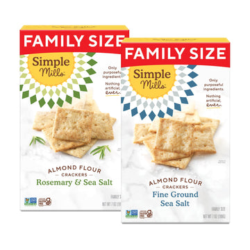 Simple Mills Almond Flour Crackers, Family Size Variety Pack (Fine Ground Sea Salt And Rosemary & Sea Salt) - Gluten Free, Vegan