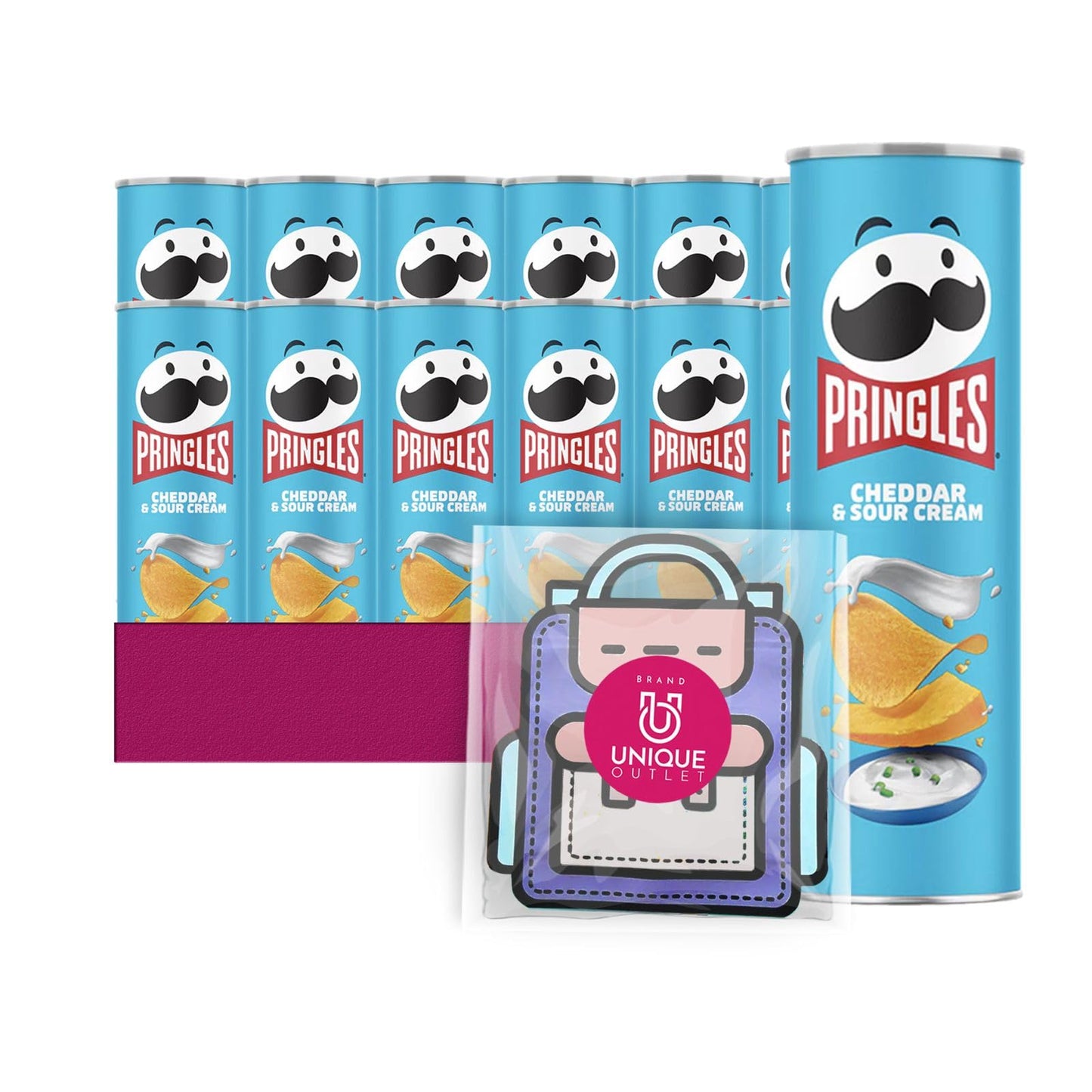 Pringles 12- Count of Cheddar Sour Cream Potato Crisps Chips, On-The-Go Lunch Snack 5.5 oz Can + 1 Freebie by Unique Outlet