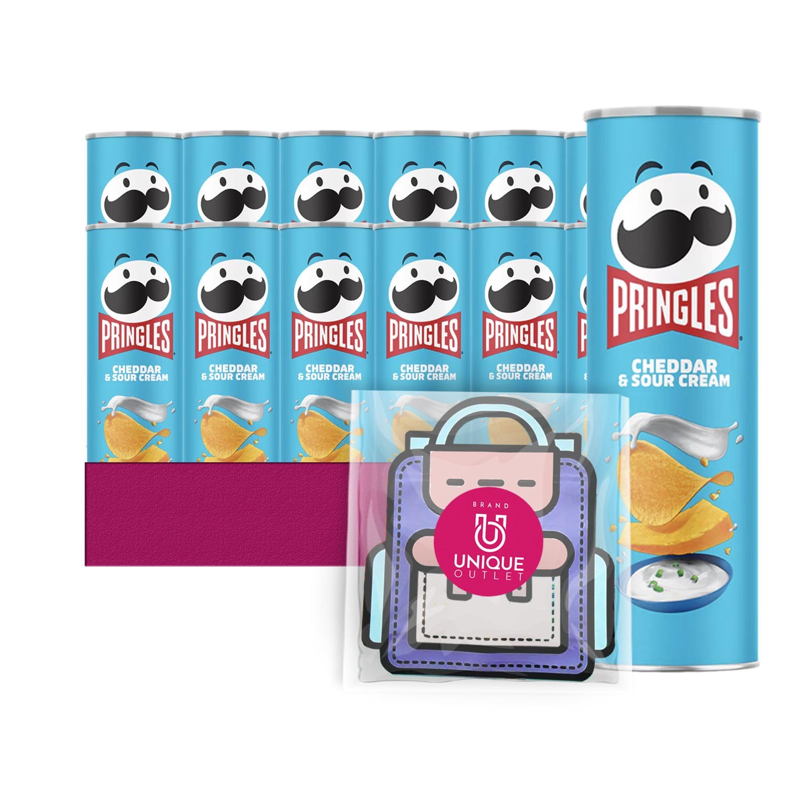 Pringles 12- Count of Cheddar Sour Cream Potato Crisps Chips, On-The-Go Lunch Snack 5.5 oz Can + 1 Freebie by Unique Outlet
