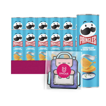 Pringles 12- Count of Cheddar Sour Cream Potato Crisps Chips, On-The-Go Lunch Snack 5.5 oz Can + 1 Freebie by Unique Outlet