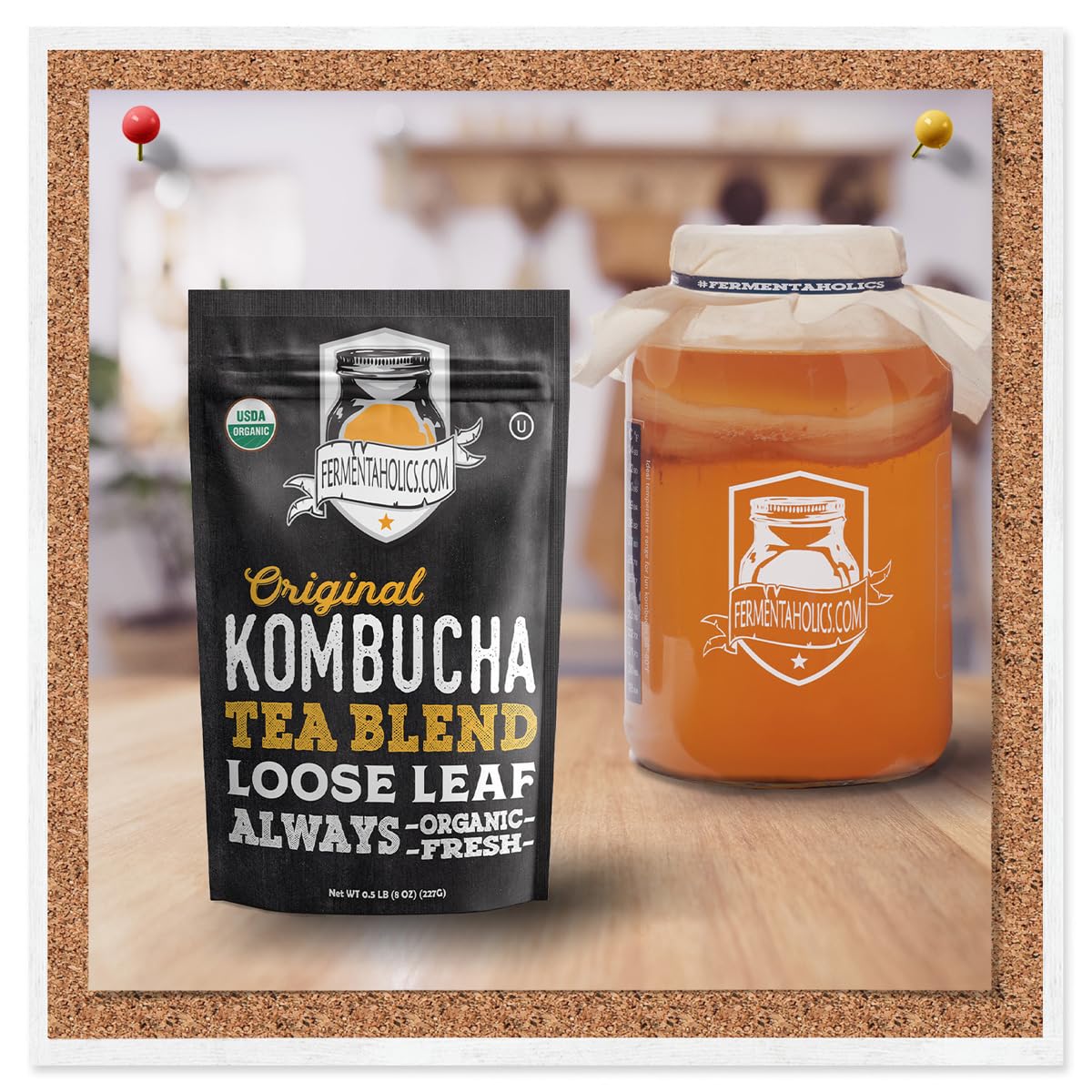 Fermentaholics Organic Kombucha Tea Blend, 8 oz, Makes 22 Gallons, Loose Leaf, Kosher Certified, Black and Green Tea