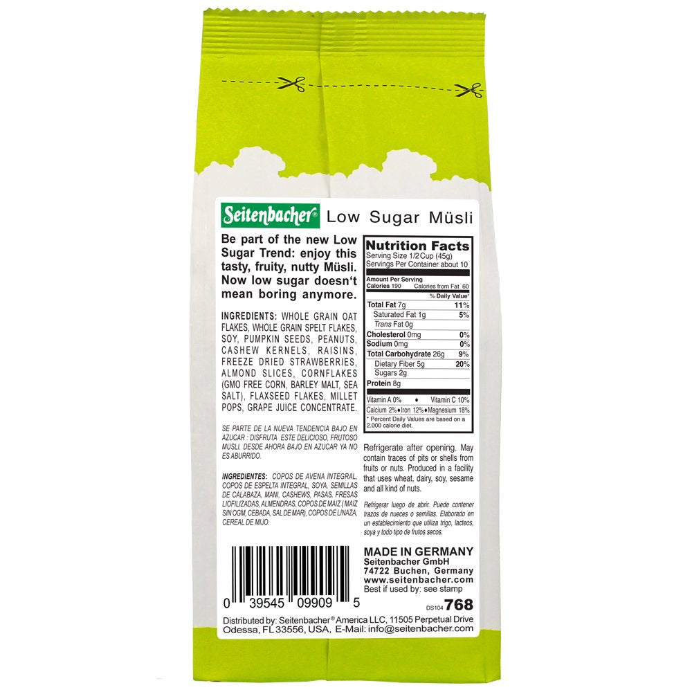 Seitenbacher Low Sugar Muesli Natural Cereal, 16 Ounce