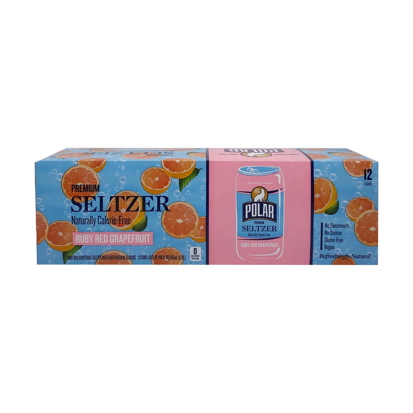 Polar Seltzer Water Ruby Red Grapefruit, 12 Fl Oz Cans, 12 Pack
