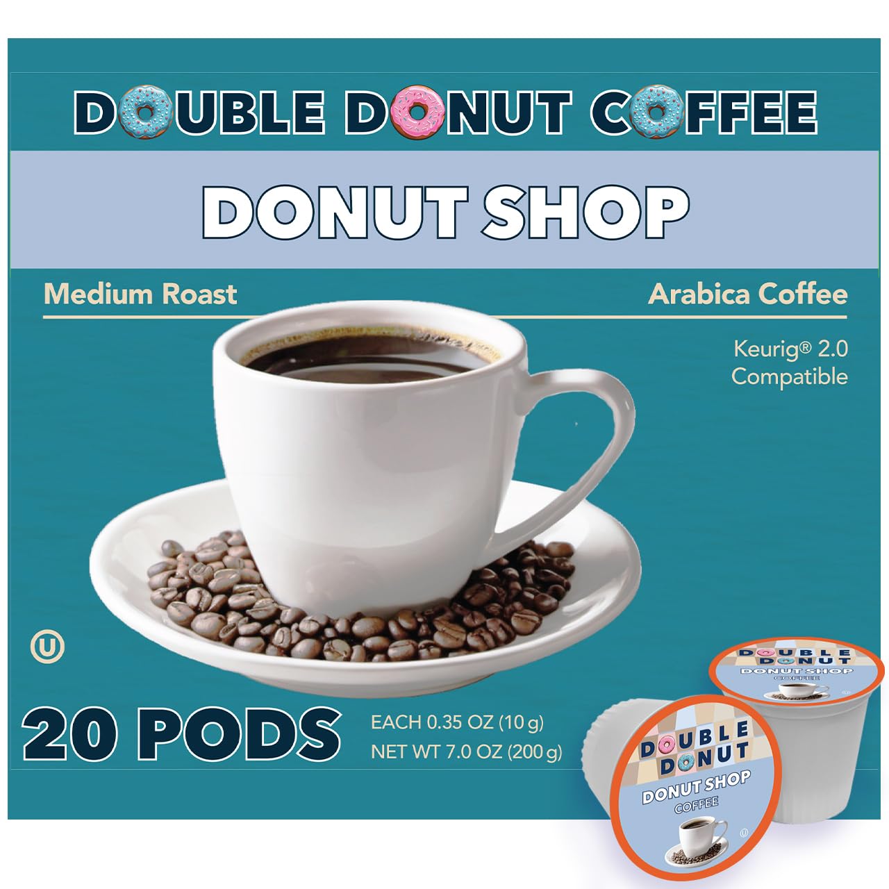 Double Donut Coffee Coffee Pods, Medium Roast, Compatible with Keurig, 20 Count (Pack of 1)
