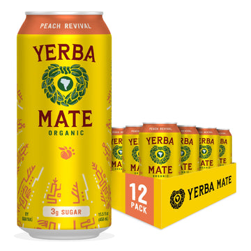 Guayaki Yerba Mate Energy Drink Alternative, Peach Revival, Low Sugar, 15.5 Fl Oz (Pack of 12)
