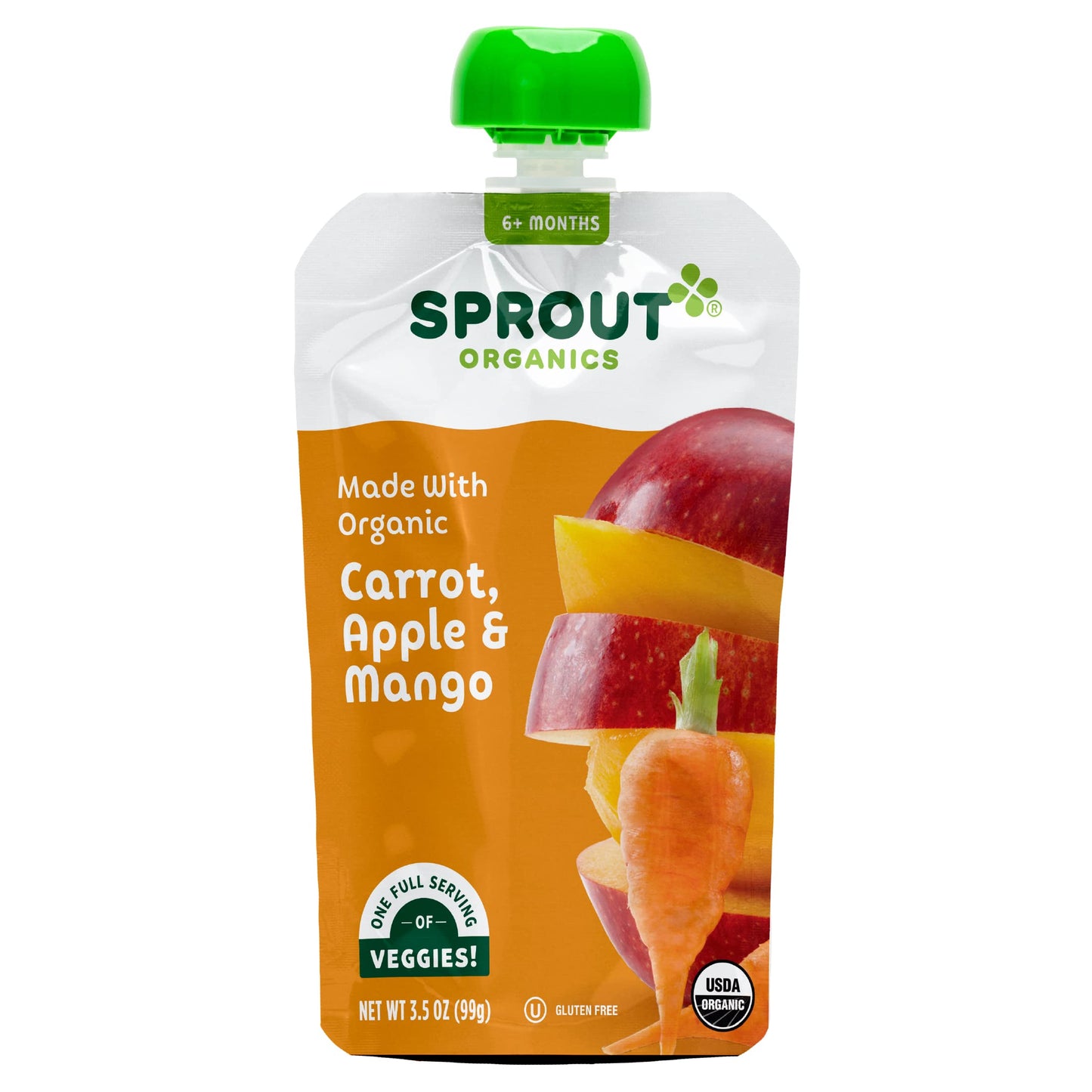 Sprout Organic Baby Food, Stage 2 Pouches, Fruit & Veggie Blend, Carrot Apple Mango, 3.5 Oz Purees (Pack Of 12)