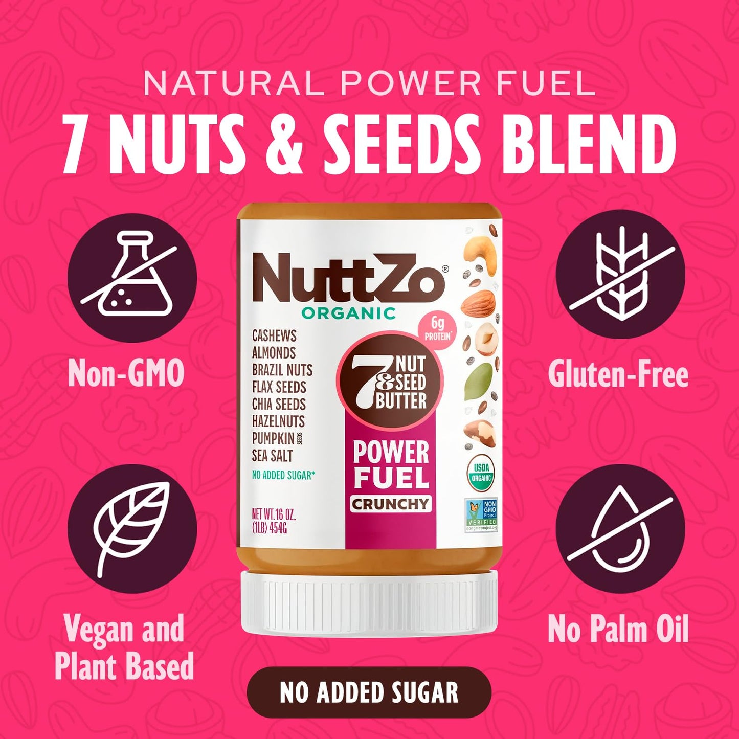 NuttZo Organic Power Fuel 7 Nuts and Seeds Butter, Crunchy, Paleo and Keto Friendly, Peanut and Gluten Free, Kosher, No Added Su