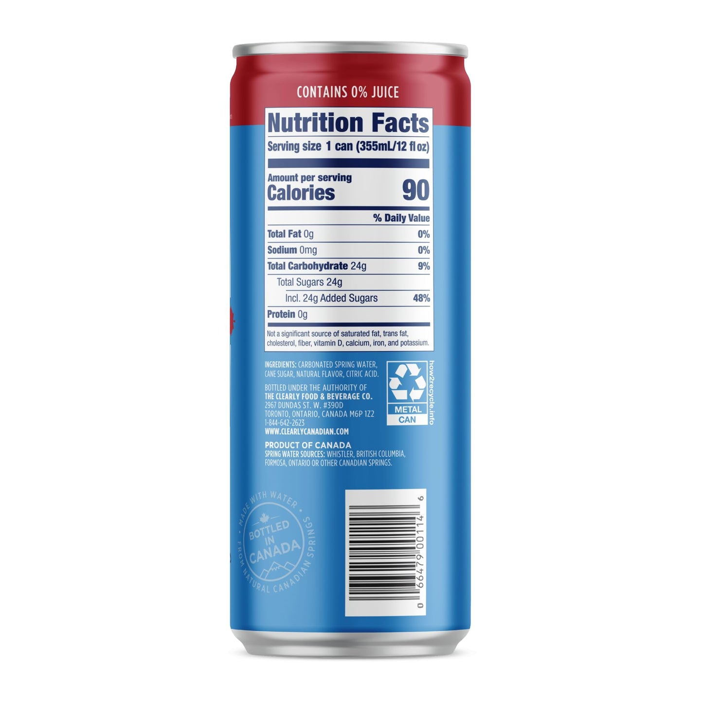 Clearly Canadian Wild Cherry Sparkling Spring Water Beverage, Natural & Carbonated, Flavored Seltzer Water, 1 Case (24 Cans X 12
