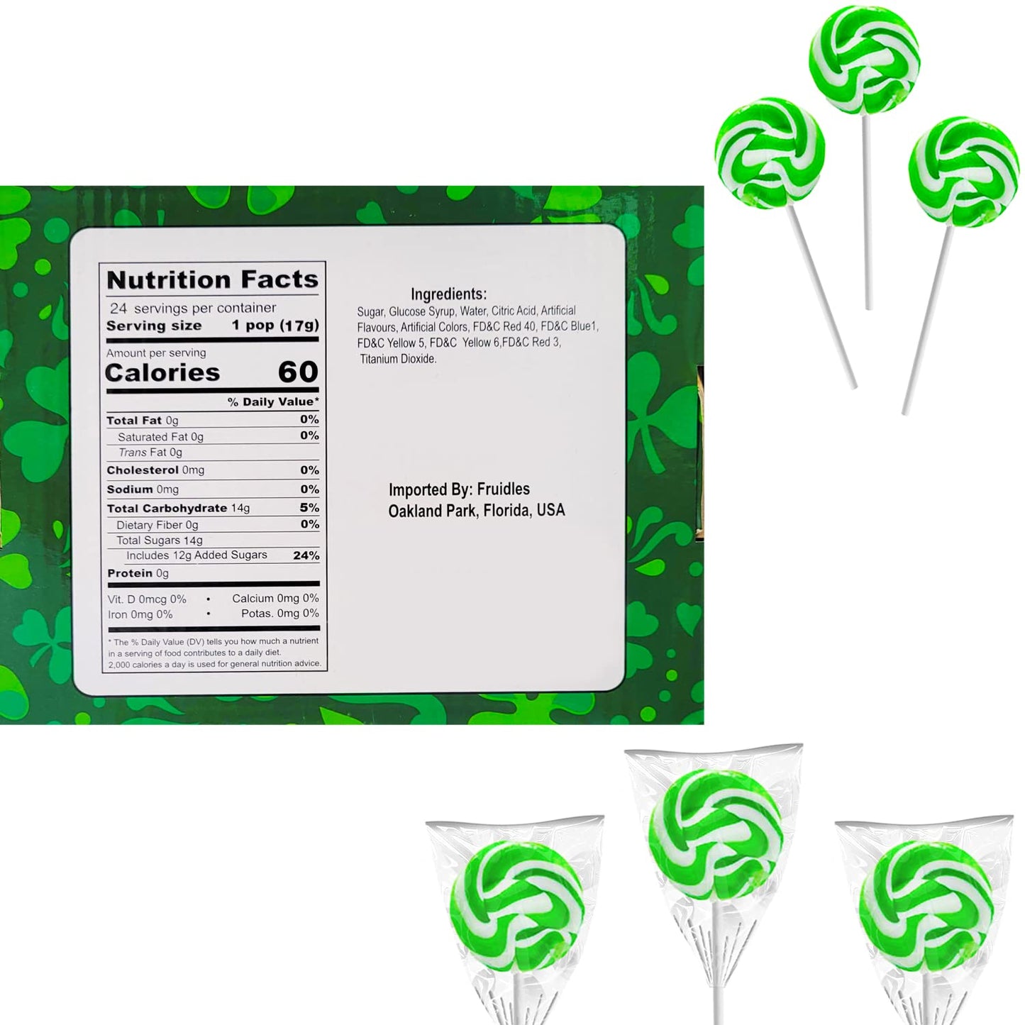 Fruidles St. Patrick'S Day Swirl Lollipops, Party Favor Box, Individually Wrapped (24-Pack)